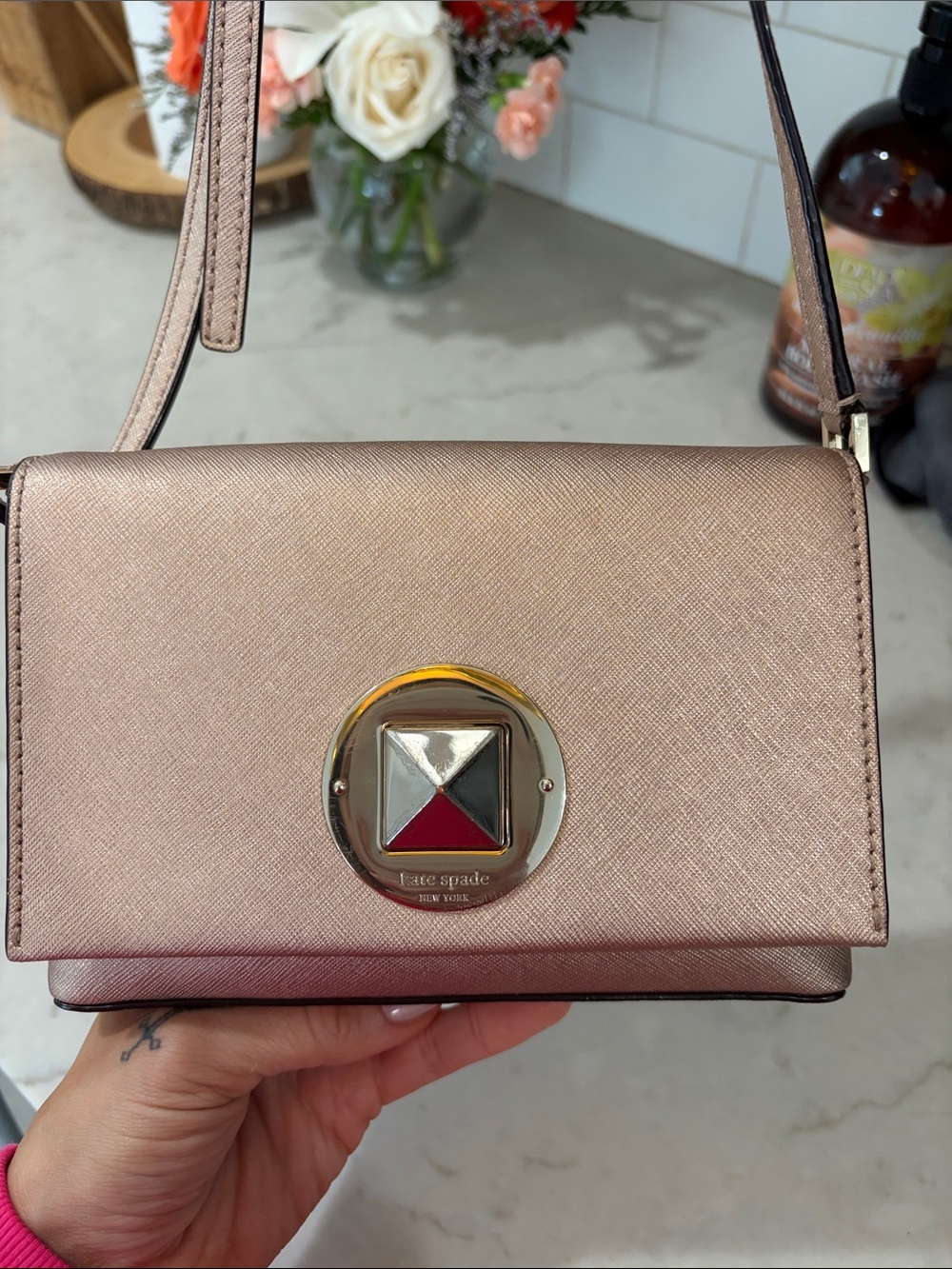 Kate Spade Newbury Lane Sally Crossbody Bag Rose Gold Saffiano